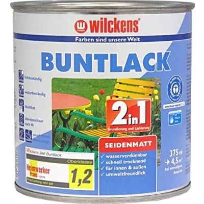 Abbildung von Wilckens 2in1 Acryl Buntlack für Innen und Außen, seidenmatt, 375 ml, RAL 5010 Enzianblau