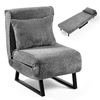 Abbildung von Makika Schlafsessel Schlafsofa Boucle LEA 4in1 Bettfunktion Verstellbare Rückenlehne inkl. Kopfkissen Bis 200kg Klappsessel Relaxsessel Sofabett Klappbett Gästebett Wohnzimmer Grau