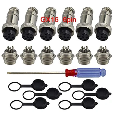 Abbildung von QitinDasen 6Pcs Premium GX166 Pin Aviation Stecker Adapter, 5A 16mm Gewinde Männlich Weiblich Metall Luftfahrt Drahtverbinder Kit, mit Gummi Schutzkappe und Schraubenzieher