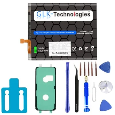 Abbildung von GLK Technologies® High Power Ersatzakku kompatibel mit Samsung Galaxy S21 Ultra G998B EB BG998ABY Battery accu 5200mAh Akku inkl. Profi Werkzeug Set Kit NUE