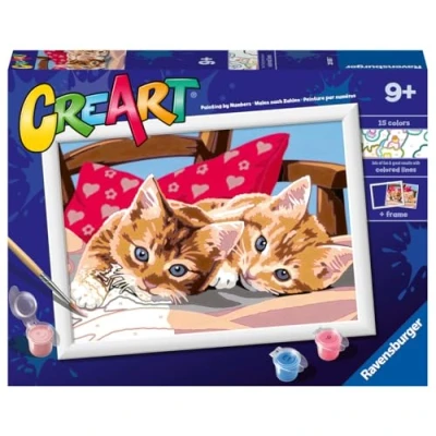 Abbildung von Ravensburger 28938 Malen nach Zahlen CreArt D Serie Katzen auf dem Kissen, kreatives Spiel, Einzeln, Mehrfarbig, 18 x 24 0,3 cm