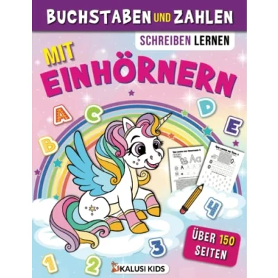 Abbildung von Buchstaben und Zahlen schreiben lernen mit Einhörnern: Erste Einhörnern Vorbereitung auf das Lesen