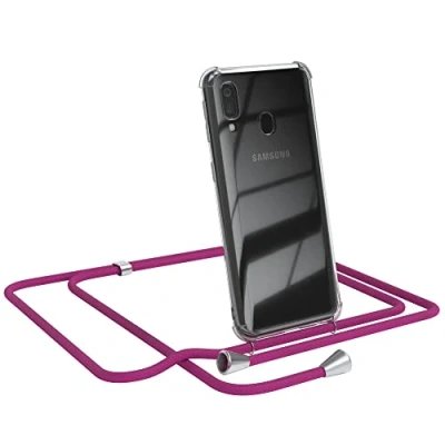Abbildung von EAZY CASE Handykette kompatibel mit Samsung Galaxy A40 Handyhülle Umhängeband, Handykordel Schutzhülle, Silikonhülle, Hülle Band, Stylische Kette für Smartphone, Pink