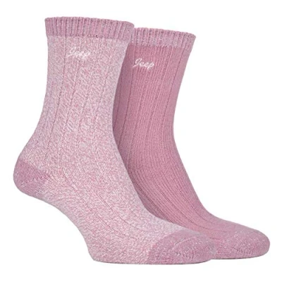 Abbildung von JEEP 3er Pack Damen Zopfmuster Vintage Socken für Gummistiefel Bunt Uni Pastellfarben Outdoor Stiefelsocken (37 42, Rose/Creme)