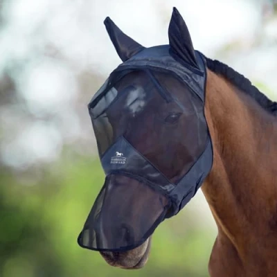 Abbildung von Harrison Howard CareMaster Pferde Fliegenmaske UV Schutz Ohren und Nasenschutz Schwarz Warmblut (L)
