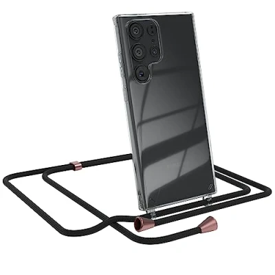 Abbildung von EAZY CASE Handykette kompatibel mit Samsung Galaxy S23 Ultra Kette zum Umhängen für Hülle Band aus Silikon transparente Handyhülle als Fallschutz in Schwarz Clips Rosé