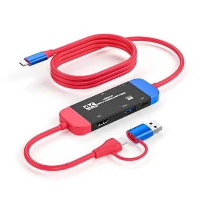 Abbildung von Capture Karte USB C auf A/C 4K Video 3.0, unterstützt 100W Schnellladung, Aufnahme für Gaming, Streaming, Aufnahme, kompatibel mit Switch, Steam Deck, iPad