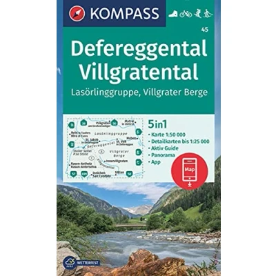 Abbildung von KOMPASS Wanderkarte 45 Defereggental, Villgratental, Lasörlinggruppe, Villgrater Berge 1:50.000: 5in1 mit Panorama, Aktiv Guide und ... Fahrradfahren. Skitouren. Langlaufen.