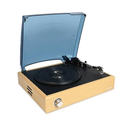 Abbildung von Metronic Plattenspieler aus Vinyl, Bluetooth, Vintage, 3 Geschwindigkeitsstufen, 33, 45 und 78 U/min, integrierte Lautsprecher, Holz Finish 477360