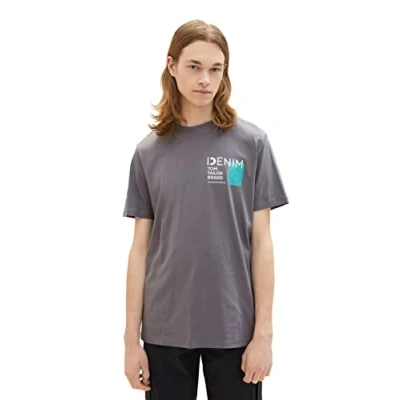 Abbildung von TOM Tailor Denim Printed Crewneck Tshirt print, Herren, Größe: Large, Quiet mid grey