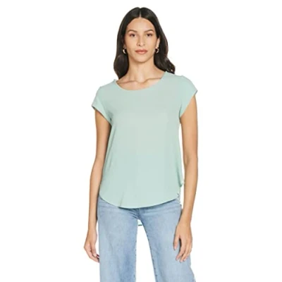 Abbildung von ONLY Damen Einfarbige Kurzarm Bluse Basic Rundhals Ausschnitt Blusen T Shirt Blouse Oberteil ONLVIC, Farben:Türkis, Größe:34