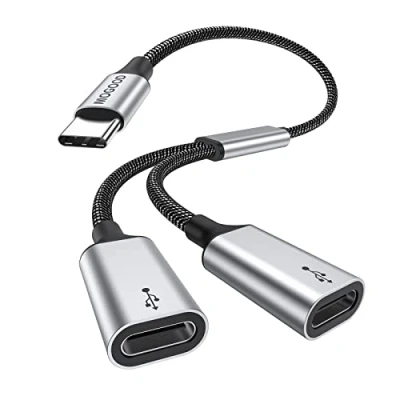 Abbildung von MOGOOD USB C Splitter, DREI Packungen, auf Dual Buchse Adapter, Stecker 2 Kabel konverter(Nicht für Monitor und Externes Solid State Laufwerk,5V/0.9A Stromausgang)