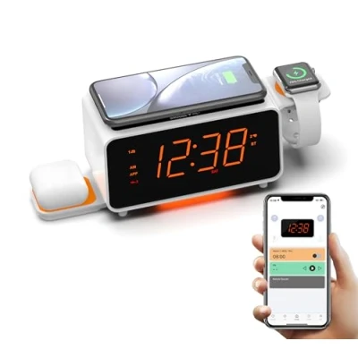 Abbildung von Digitaler Radiowecker mit Kabelloser Ladestation, 15W Fast Wireless Charger for iPhone/Samsung Galaxy Nachtlicht, Auto manuelle Dimmer Steuerung und 1.4&quot; Orange Display iTOMA CKS209 2