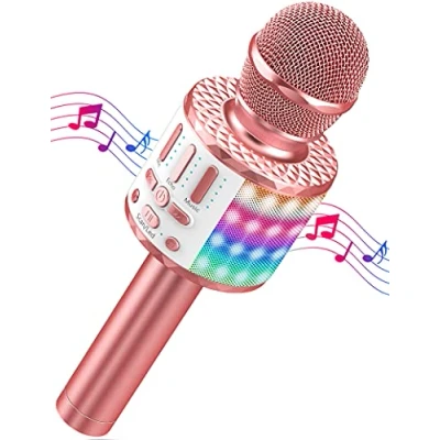Abbildung von Karaoke Mikrofon, LED Drahtloses Bluetooth Mikrofon zum Singen mit Lautsprecher, Spielzeug Kinder, Heim KTV Maschine, Tragbares Lautsprecher Recorder für Android/iPhone/iPad/PC