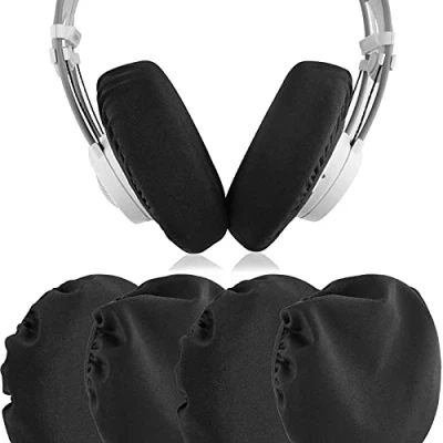 Abbildung von Geekria 2 Paar Kopfhörer Ohrabdeckungen aus flexiblem Stoff, waschbare und Dehnbare, Ohrmuschelschutz für große Over Ear Headset Ohrpolster, Schweißschutz Fitnessstudio, Gaming (Schwarz)