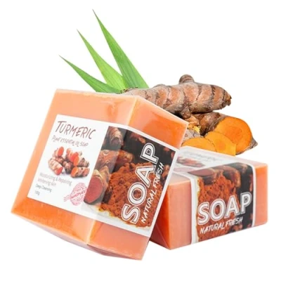 Abbildung von KYSUN 2 Stück kurkuma Seife für Gesicht, Turmeric Soap Seifen Kurkuma, Premium Bar Ginger Soap, Feste Handgemacht, Gesichtsseife Naturseife als Festes Duschgel und Shampoo