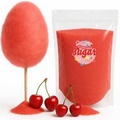 Abbildung von Zuckerwatte Zucker mit Geschmack Kirsche Rot farbiger Aromazucker 1kg für die Zuckerwattemaschine