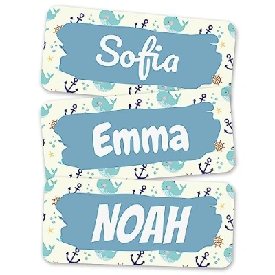 Abbildung von melu kids® Personalisierte Namensaufkleber Kinder Kleidung &amp; Sonstiges (50 Stück) Kita/Schule Namensschilder waschmaschinenfest und personalisiert (Meer)
