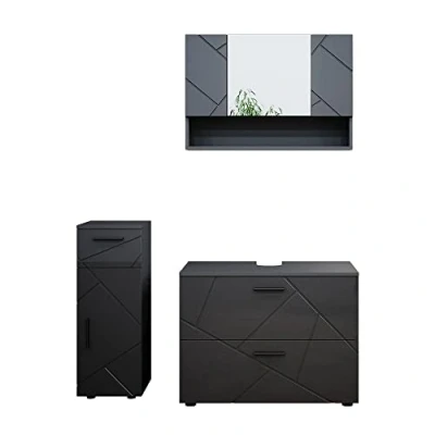 Abbildung von Vicco Badmöbel Set Irma, Anthrazit Hochglanz, 3 Teile, Schrank und Midischrank, (3 St., er Set)