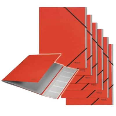 Abbildung von Leitz Recycle Ordnungsmappe A4, 6er Pack, Projektmappe mit 6 Fächern Index, Serie, Rot, 39140025