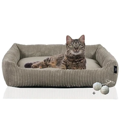 Abbildung von Rohrschneider Tierbett Katzenbett mit Kissen aus Cordstoff Katzensofa, inkl. Spielkugelset