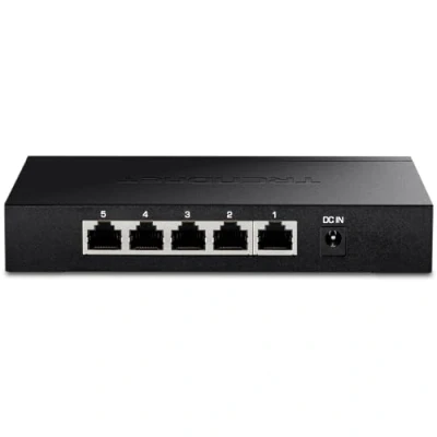 Abbildung von TRENDnet 5 Port Unmanaged 2.5G Switch, x 2.5GBASE T Ports, 25Gbps Switching Kapazität, abwärtskompatibel mit 10 100 1000Mbps Geräten, Lüfterlos, Wandmontierbar, Schwarz, (TEG S350)