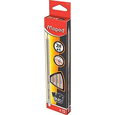 Abbildung von Maped Box mit 12 Bleistiften Graphit Aveec Radiergummi, Härtegrad 2H, aus Holz