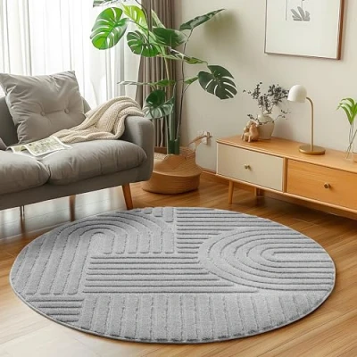 Abbildung von Carpetsale24 Teppich Wohnzimmer Skandinavisches Boho Deko Hoch Tief Effekt Pflegeleicht Grau 200 cm Rund