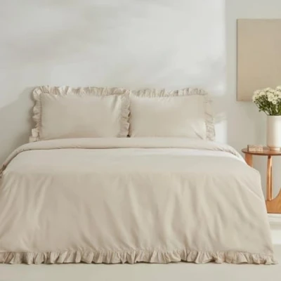 Abbildung von Karaca Home Pure Ruffle 100% Baumwolle Doppel Bettbezug Set Ecru