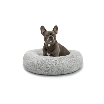 Abbildung von lionto Donutbett für Hunde und Katzen, Flauschiges Hundebett rund kleine große Heimtiere, Ø 70 cm, weiches Katzenbett aus kuscheligem Plüsch, Hundekissen mit extra Dicker Füllung, hellgrau