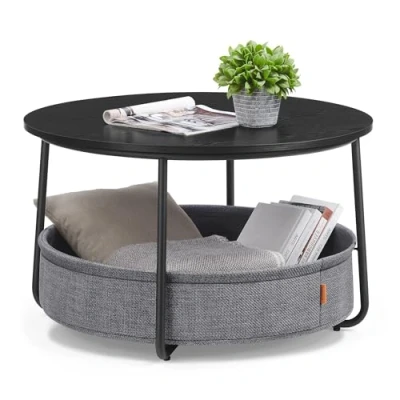 Abbildung von VASAGLE Couchtisch rund, Tisch mit Stauraum, Beistelltisch, Wohnzimmertisch Korb aus Stoff, modern, Metallrahmen, tintenschwarz schiefergrau LCT244B56