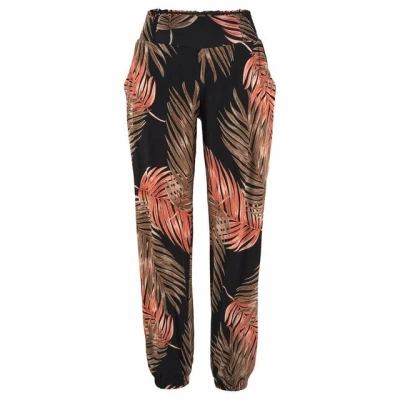 Abbildung von LASCANA Strandhose mit Palmenblätterdruck und Taschen, leichte elastische Jerseyhose