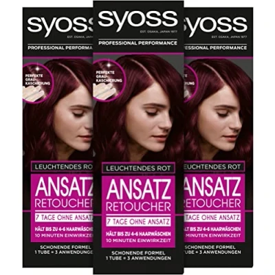 Abbildung von Syoss Ansatz Retoucher Leuchtendes Rot Stufe 1 (3 x 60 ml), semi permanente Ansatzfarbe für 7 Tage ohne Ansatz, Haarfarbe schnelle und einfache Ansatzbehandlung