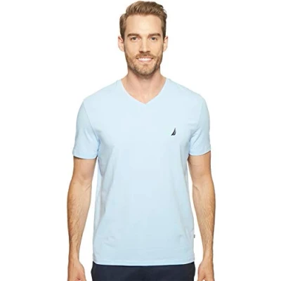 Abbildung von Nautica Herren Short Sleeve Solid Slim Fit V Neck T Shirt, Noon Blue (Mondblau), XX Large