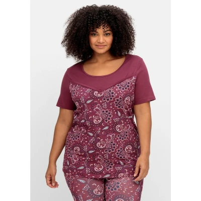 Abbildung von Sheego Tshirt print, Damen, Größe: 40/42, Weinrot gemustert