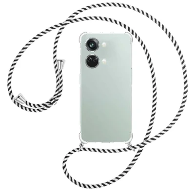 Abbildung von mtb more energy® Handykette kompatibel mit OnePlus Nord 3 Black &amp; White Smartphone Hülle zum Umhängen Anti Shock Full TPU Case