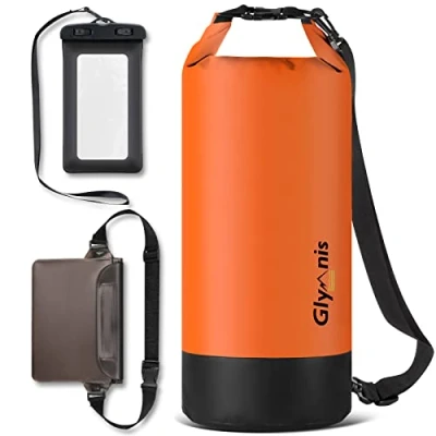 Abbildung von Glymnis Dry Bag wasserdichte Tasche 10L 20L Wasserdichter Packsack mit Bauchtasche und Tragegurt Waterproof für Wassersport Strand Schwimmen Bootfahren Reisen Camping (Weißblau, 10L)