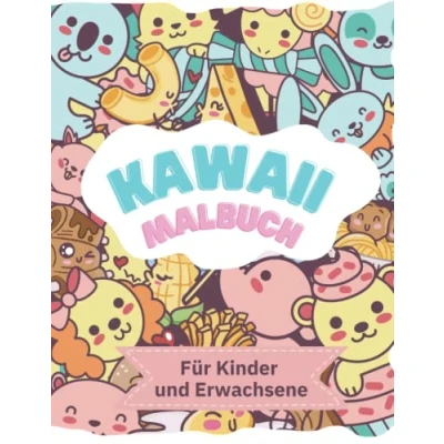 Abbildung von Kawaii Malbuch Für Kinder und Erwachsene: Tiere Malbuch. 50 süße lustige Doodle Malvorlagen bunten Malspaß. alle Altersgruppen. Format DIN A4..
