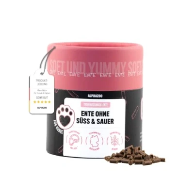 Abbildung von alphazoo Ente Ohne Süß &amp; Sauer 65g I Softe Leckerli für Hunde Hoher Fleischanteil, Getreidefrei, Zuckerfrei Natürliche Hundeleckerlies Gesunde Leckerlies Training Belohnung Snacks