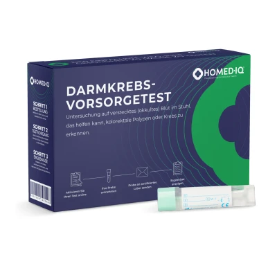 Abbildung von HOMEDIQ Darmkrebs Vorsorgetest Selbsttest Stuhltest für zuhause Professioneller Labortest Stuhlprobe Home Test