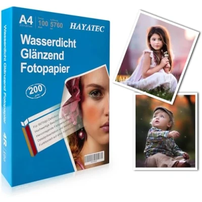 Abbildung von HAYATEC 100 Blatt Fotopapier A4 hochglänzend Tintenstrahldrucker 200g/m² Photopapier Fotokarten Photokarten Sofort Trocken Wasserfest Hochweiß