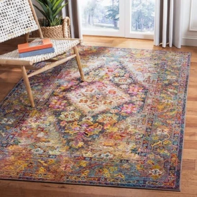 Abbildung von SAFAVIEH Boho Teppich für Wohnzimmer, Esszimmer, Schlafzimmer Crystal Collection, Kurzer Flor, Marineblau und Hellblau, 122 X 183 cm