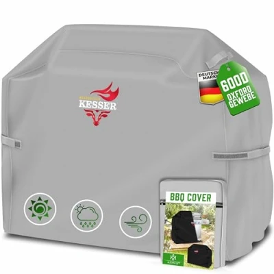 Abbildung von KESSER® Premium BBQ Grillabdeckung Gasgrill Grillhaube Abdeckung Wetterfest für Weber, Brinkmann, Char Broil Grill Abdeckhaube Schutzhülle 600D Oxford Gewebe Reißfest 147x61x122cm Grau