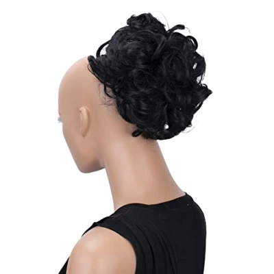 Abbildung von CAISHA Dutt Haarteil Zopf Haarknoten Hepburn Haargummi Hochsteckfrisuren DM15cm Gewellt Schwarz HK101