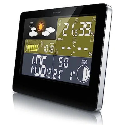 Abbildung von CSL Funk Wetterstation mit Farbdisplay inkl. Außensensor, DCF Empfangssignal Funkuhr, Innen und Außentemperatur Wettervorhersage Piktogramm UVM. LCD Display