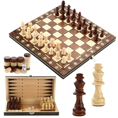 Abbildung von Schachspiel,3 in 1MagnetischesSchachspielausHolz, 29 x cm Schachspiel Magnetisch,Faltbares magnetisches schachspiel, Schach für Kinder, geeignet Partys, Familienaktivitäten