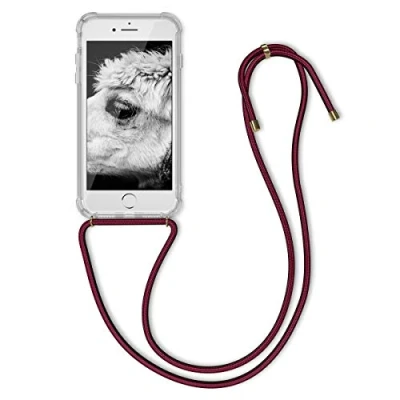 Abbildung von kwmobile Necklace Case kompatibel mit Apple iPhone SE (2022) / (2020) 8 7 Hülle Silikon Cover Handykette Band Handyhülle Dunkelrot Transparent