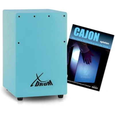 Abbildung von XDrum KC 37B Kinder Cajon Set Kleine speziell für Nur 36 cm hoch Snare Effekt durch stimmbare Gitarrensaiten Spar mit Schule Einsteiger Blau