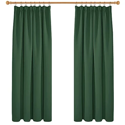 Abbildung von Deconovo Gardinen Blickdicht Verdunkelungsvorhänge Dicke Thermovorhänge mit Kräuselband, 183x168 cm(HöhexBreite), Waldgrün, 2er Set