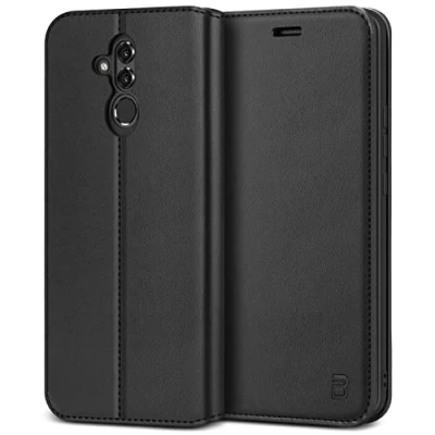 Abbildung von BEZ Handyhülle für Huawei Mate 20 Lite Hülle, Tasche Kompatibel Lite, Schutzhüllen aus Klappetui mit Kreditkartenhaltern, Ständer, Magnetverschluss, Schwarz